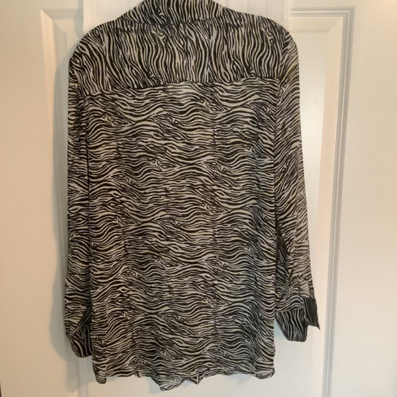 Christopher & Banks Sheer Blouse Zebra Print Black/ Light Gray/ Yellow Size M - Picture 3 of 3